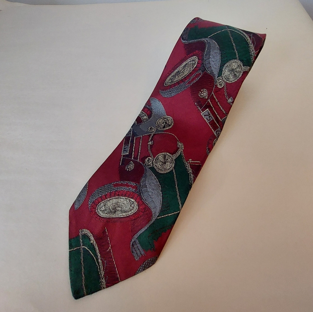 Polo ralph lauren vintage tie 1930s automobile car pattern red necktie